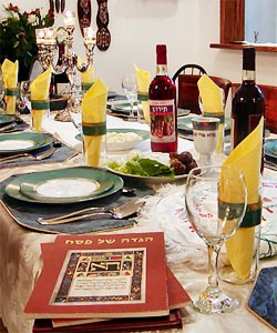 A table set ready for Seder